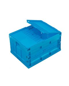 Folding box W - 172L-800x600x455/155 mm w/lid - blue