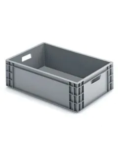 R-kasse 600x400x186 mm m/hå. hul - grå
