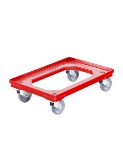 Tralle 610x410 mm - m/4 svingbare hjul - gummihjul - Rødt