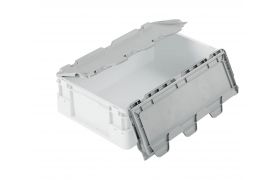 Låg til plastkasse S- krokodille 600x400 mm - m/låse - grå