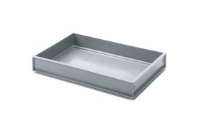 Plastkasse R - 600x400x91 mm u/hå.hul-glat bund-grå