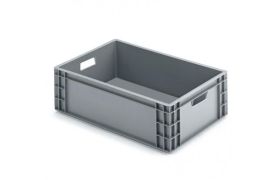 Plastkasse R - 600x400x186 mm m/hå. hul - grå