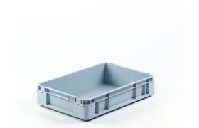 Plastkasse S - 600x400x120 mm u/hå.hul - Grå