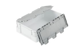 Låg til plastkasse S- krokodille 600x400 mm - m/låse - grå