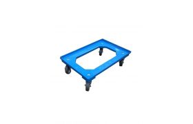 Vagn 610x410 mm - med 4 svängbara stålhjul - gummihjul - Blå